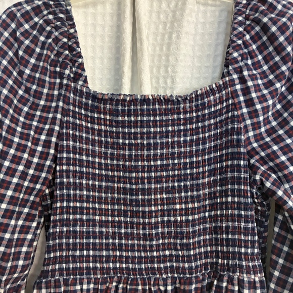 J Crew Plaid Smocked Square Neck Flannel Dress - Picture 2 of 8